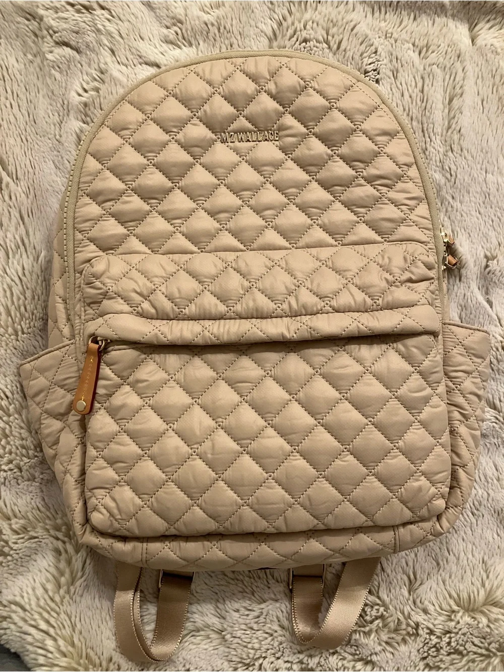 MZ Wallace Sand Quilted Metro Backpack with Gold Hardware